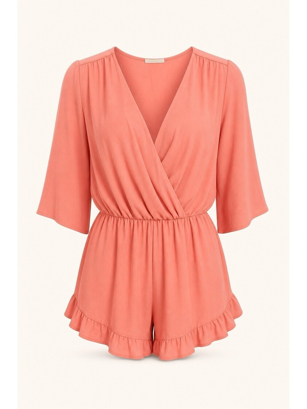 Altar'd State Coral Romper L V-Neck Elastic Waist Boho Summer Flared Sleeve
